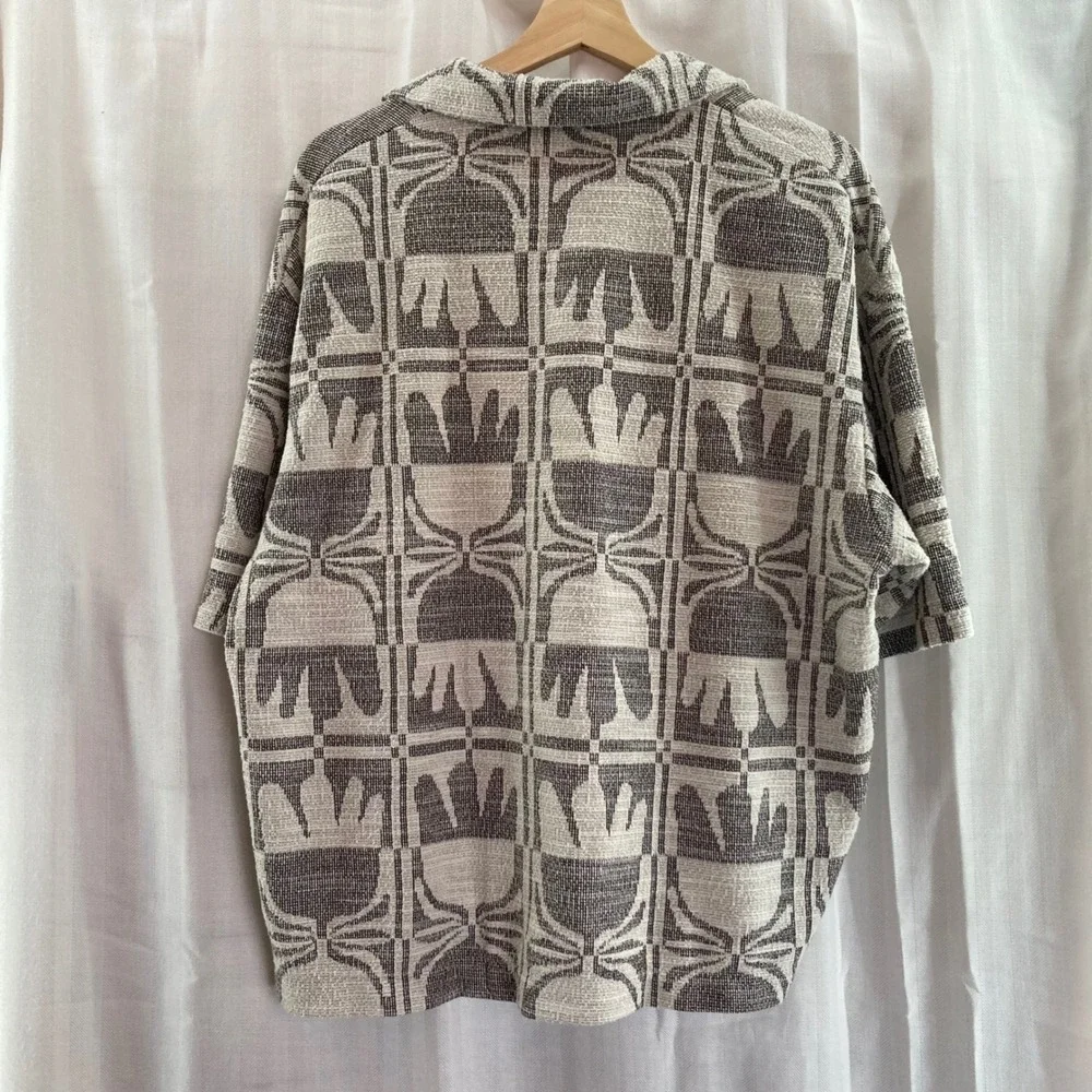 ZARA‎ Textured Woven Shirt Abstract Geometric Pattern Short Sleeve Button Down